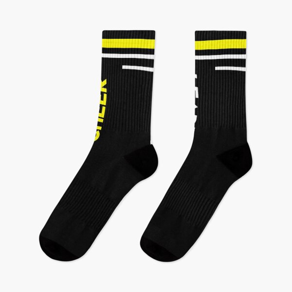 Item preview, Women Girls Cheerleader Gift Idea Striped Athletic Socks (Cheer leader) happy Socks Yellow And White Lines designed and sold by NOorYES.