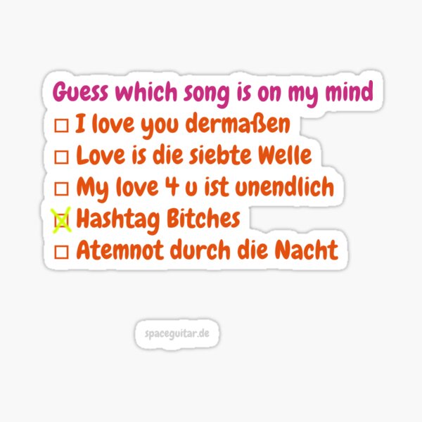 Guess which song is on my mind - Hashtag Bitches Sticker