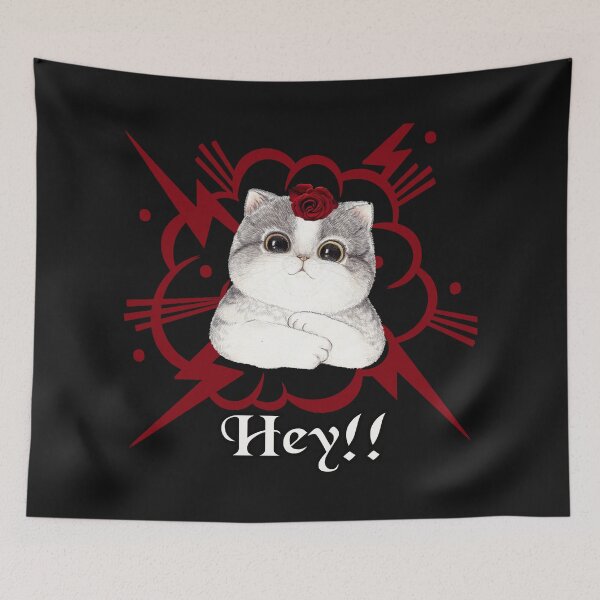 Item preview, Cute White Cat Says Hey - Cat With Red Flower designed and sold by Hanaahashem.