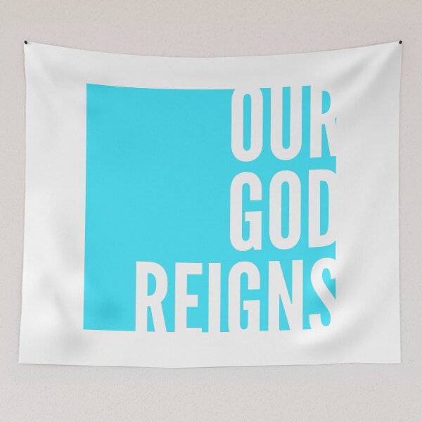 Item preview, Our God Reigns | White on Blue designed and sold by WordsToArt.