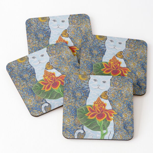 Item preview, Vangogh Starry Night Cat with Flower and Butterfly, art by Miguel Matos Official designed and sold by MiguelMatosArt.