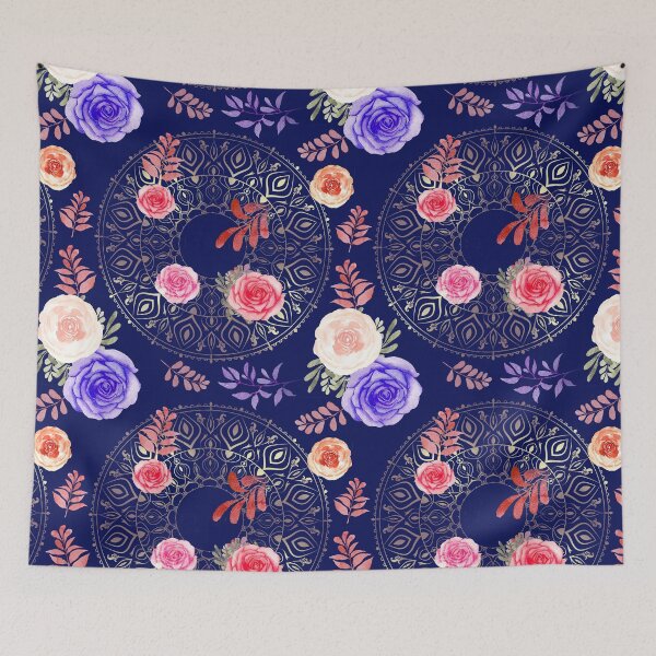 Item preview, Spring Mandalas and Roses Midnight Blue designed and sold by sandpaperdaisy.