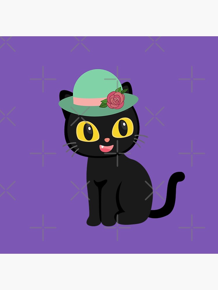 "Cute and Funny Black Cat With Colorful Pink Rose Flower Hat / Lucky Black Cat With Rose Flower