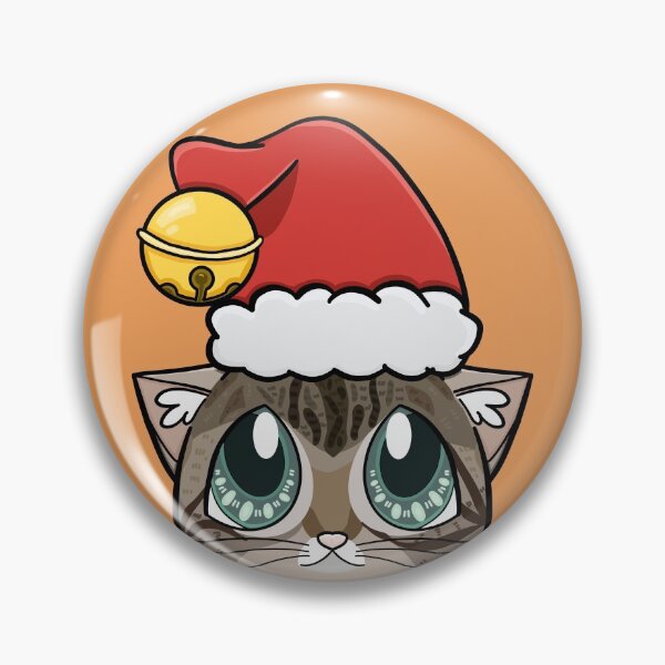 Item preview, Brown Tabby Cat looking up at Santa hat with bell designed and sold by YitingZarts.