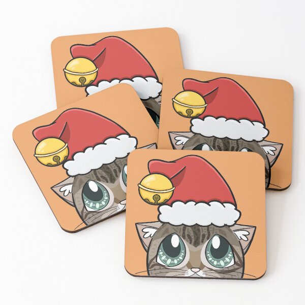 Item preview, Brown Tabby Cat looking up at Santa hat with bell designed and sold by YitingZarts.