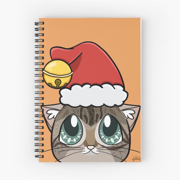 Item preview, Brown Tabby Cat looking up at Santa hat with bell designed and sold by YitingZarts.