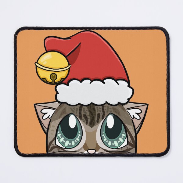 Item preview, Brown Tabby Cat looking up at Santa hat with bell designed and sold by YitingZarts.