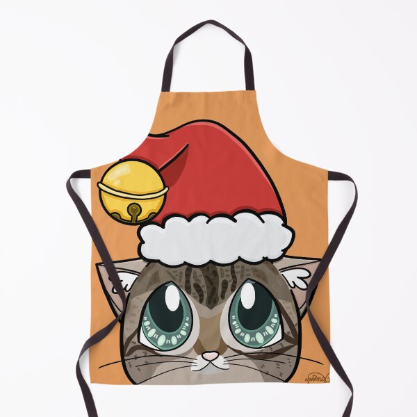 Item preview, Brown Tabby Cat looking up at Santa hat with bell designed and sold by YitingZarts.