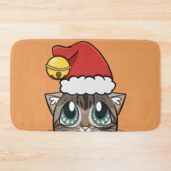 Item preview, Brown Tabby Cat looking up at Santa hat with bell designed and sold by YitingZarts.