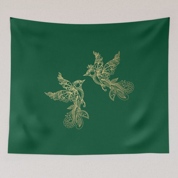 Item preview, Elegant Lovebird Couple - Christmas Green designed and sold by PawsitiveMum.