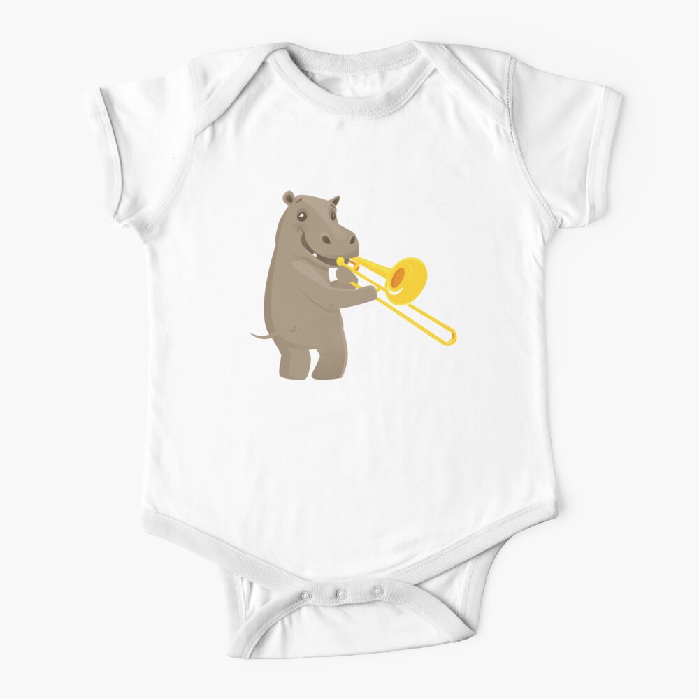 Funny hippo playing music with trombone Baby One-Piece