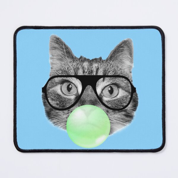 Item preview, Cute hipster cat wearing glasses and blowing a green bubble gum designed and sold by Purr95.