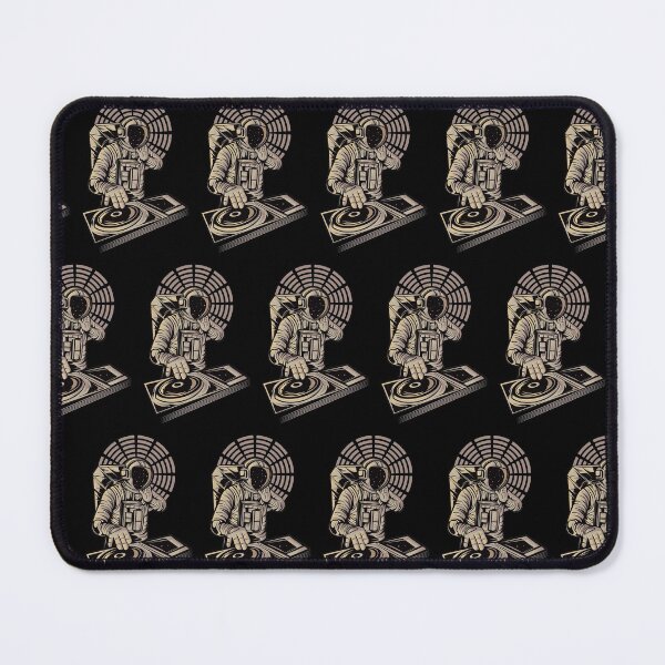 Item preview, DJ astronaut mixing at a party in space pattern black designed and sold by coffeeapparel.