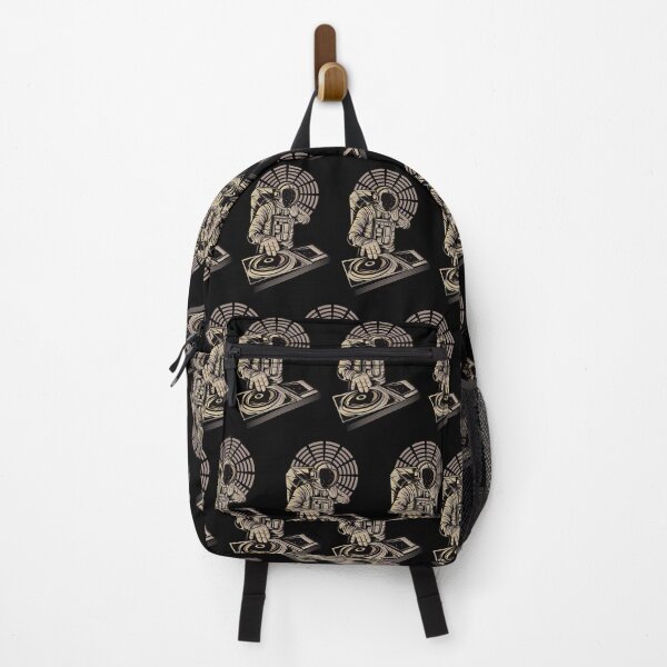 Item preview, DJ astronaut mixing at a party in space pattern black designed and sold by coffeeapparel.