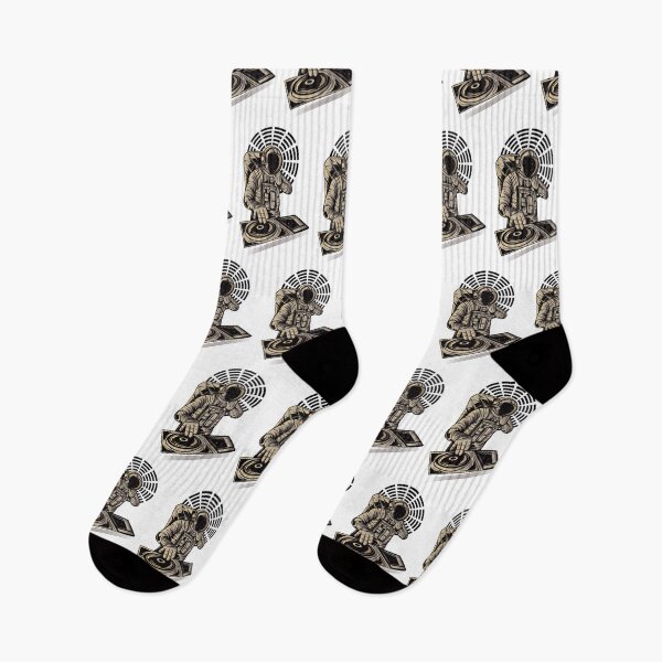 Item preview, DJ astronaut mixing musicat a party in space pattern whiite designed and sold by coffeeapparel.