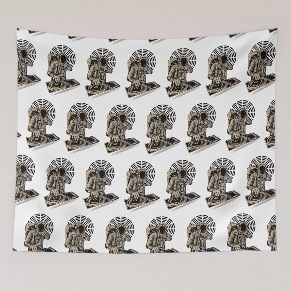 Item preview, DJ astronaut mixing musicat a party in space pattern whiite designed and sold by coffeeapparel.