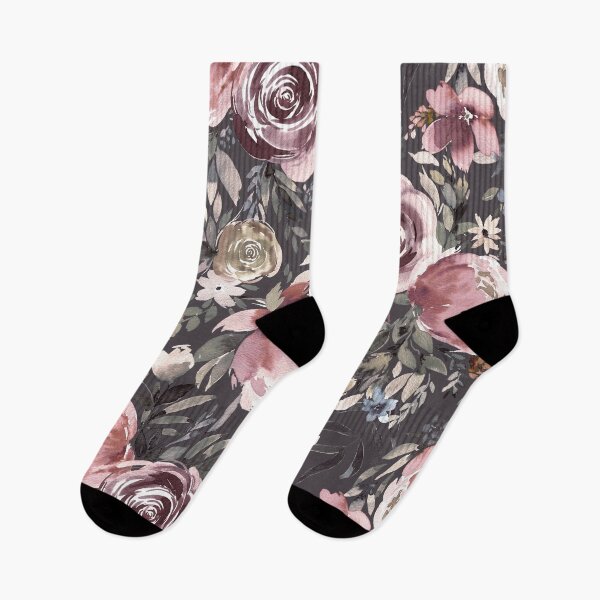 Item preview, Watercolor peonies and roses Winter floral print Anthracite gray designed and sold by ninoladesign.