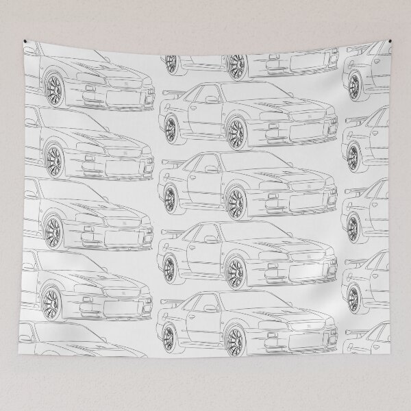 Item preview, Nissan Skyline R34 GTR Drawing Silhouette Car Black JDM  designed and sold by sticker-vault.