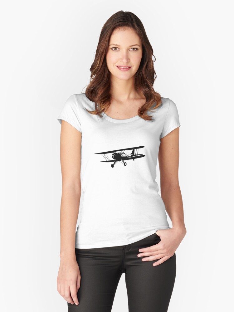 Thumbnail 1 of 3, Fitted Scoop T-Shirt, Waco UPF-7 Biplane designed and sold by cranha.