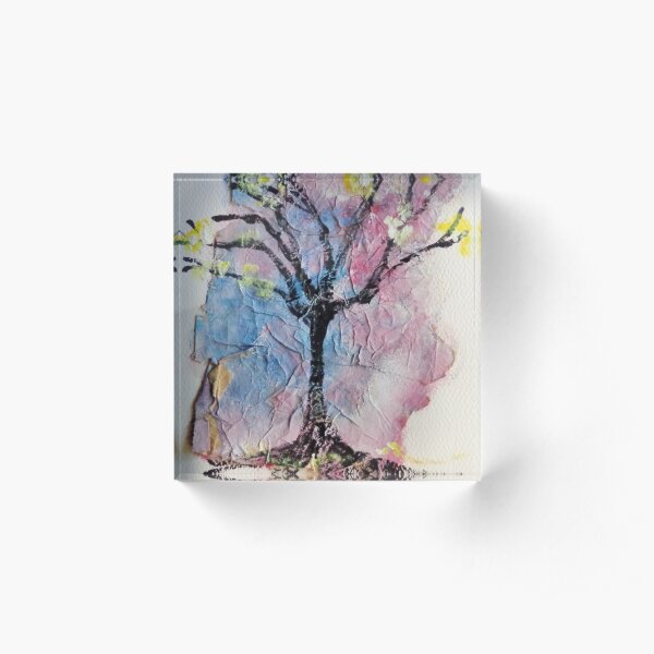 Colorful Textured Painted Tree Acrylic Block
