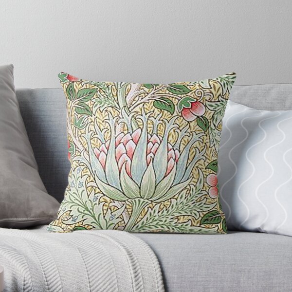 William Morris Green and Yellow Artichoke wallpaper ,William Morris Green and Yellow Floral Pattern,Vintage Artichoke Pattern,Green Leaves & Floral Victorian Pattern, Throw Pillow