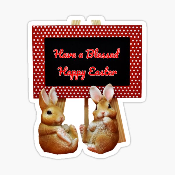 Item preview, Have a Blessed Happy Easter with a Board and a Cute 2 Bunny's  designed and sold by Spasija.