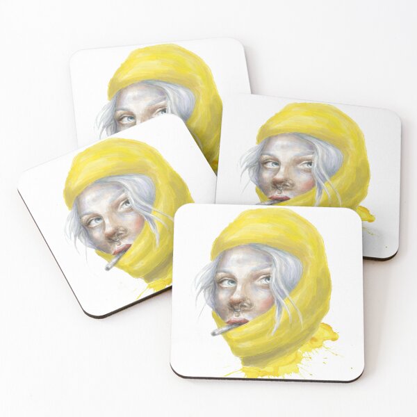 Item preview, watercolor girl in a yellow balaclava smokes designed and sold by AlinaGil.