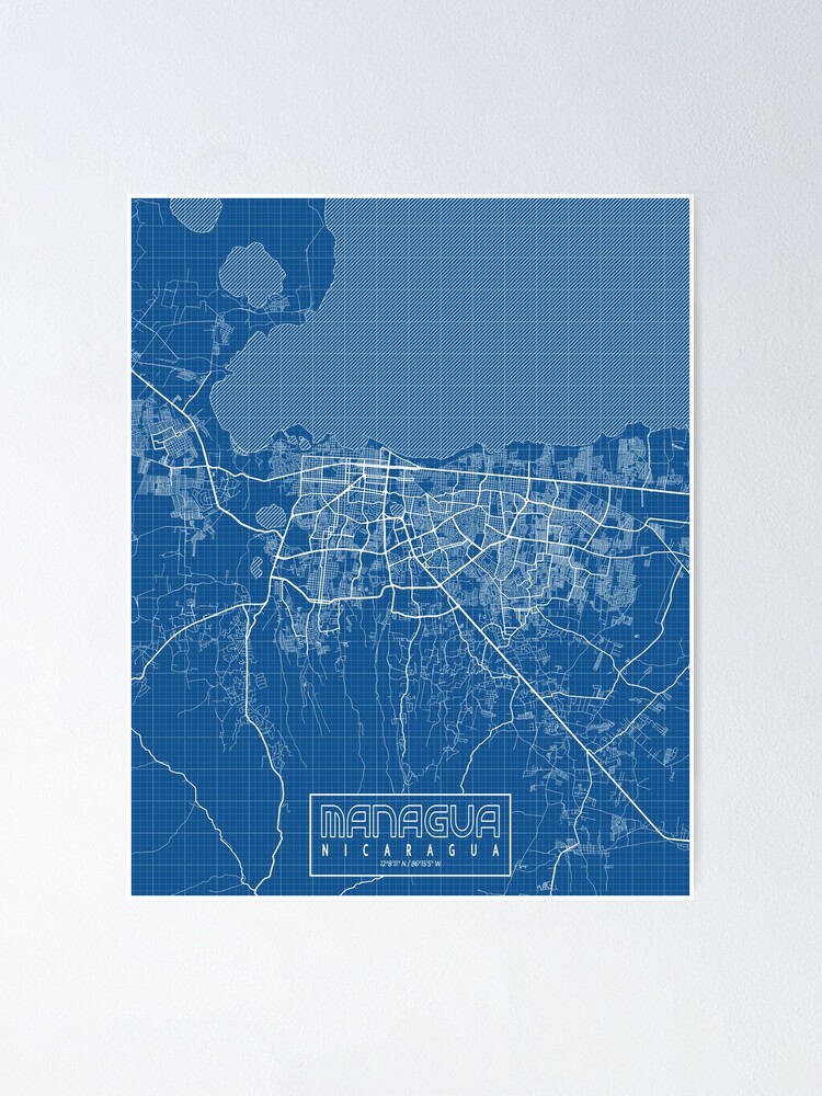 Managua City Map Of Nicaragua Blueprint Poster For Sale By Demap Redbubble 
