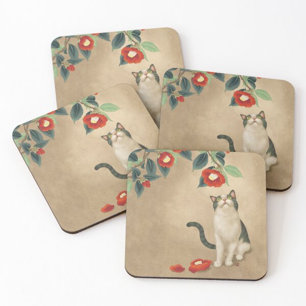 Item preview, Cat and camellia flowers T4 - Minhwa-Korean traditional/folk art designed and sold by minsillust.