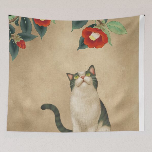 Item preview, Cat and camellia flowers T4 - Minhwa-Korean traditional/folk art designed and sold by minsillust.