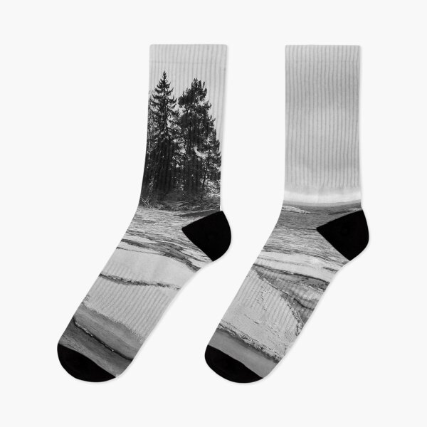 Aperçu de l'œuvre Les plaques de glace et la forêt bw créée et vendue par Jouko Lehto Photography.