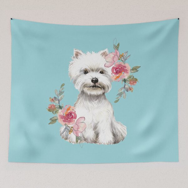 Item preview, Cute West Highland White Terrier Westie Puppy Dog with Flowers Watercolor Art designed and sold by adriana-holmes.