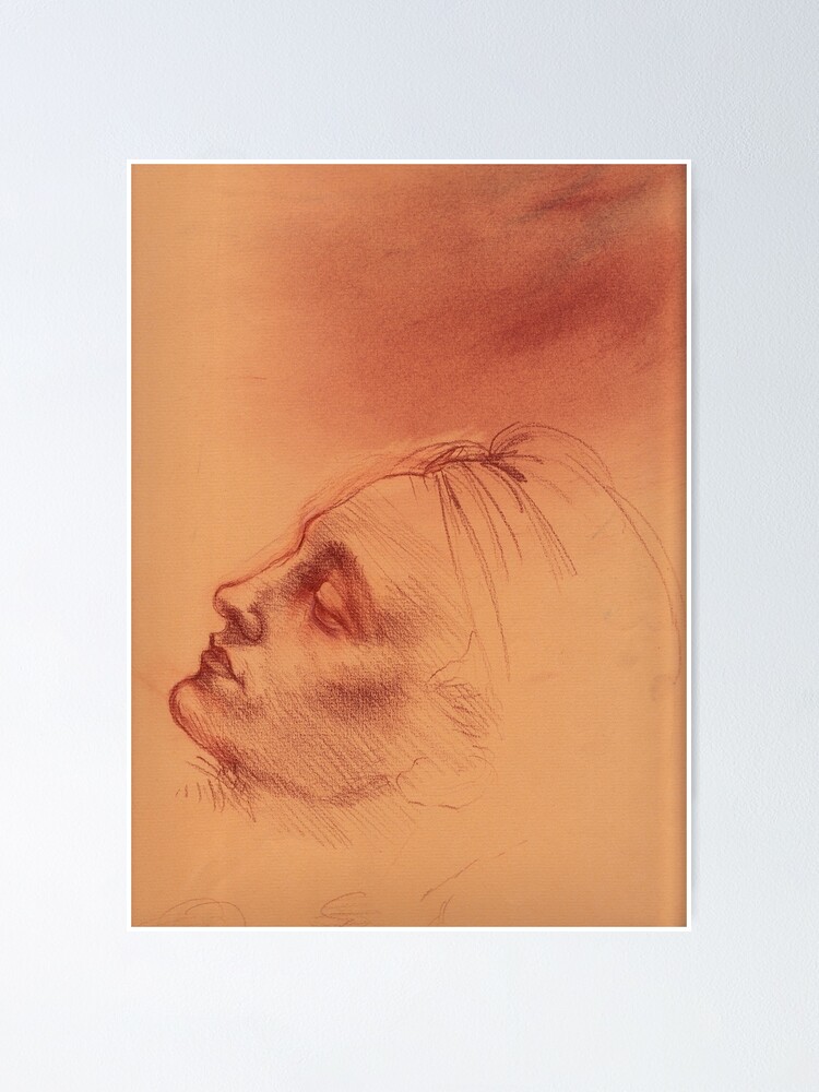 Michelangelo head study #2 - Original terra cotta chalk pastel & prisma  pencil drawing