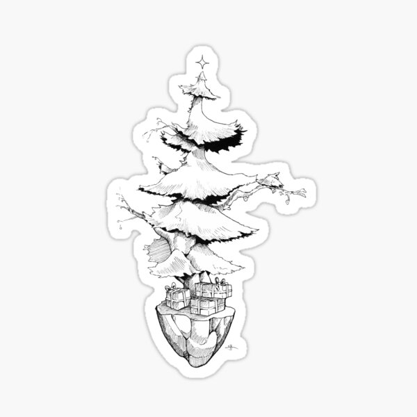 Árbol de navidad de madera con regalos | Árbol Navideño | Ilustración Navideña Pegatina