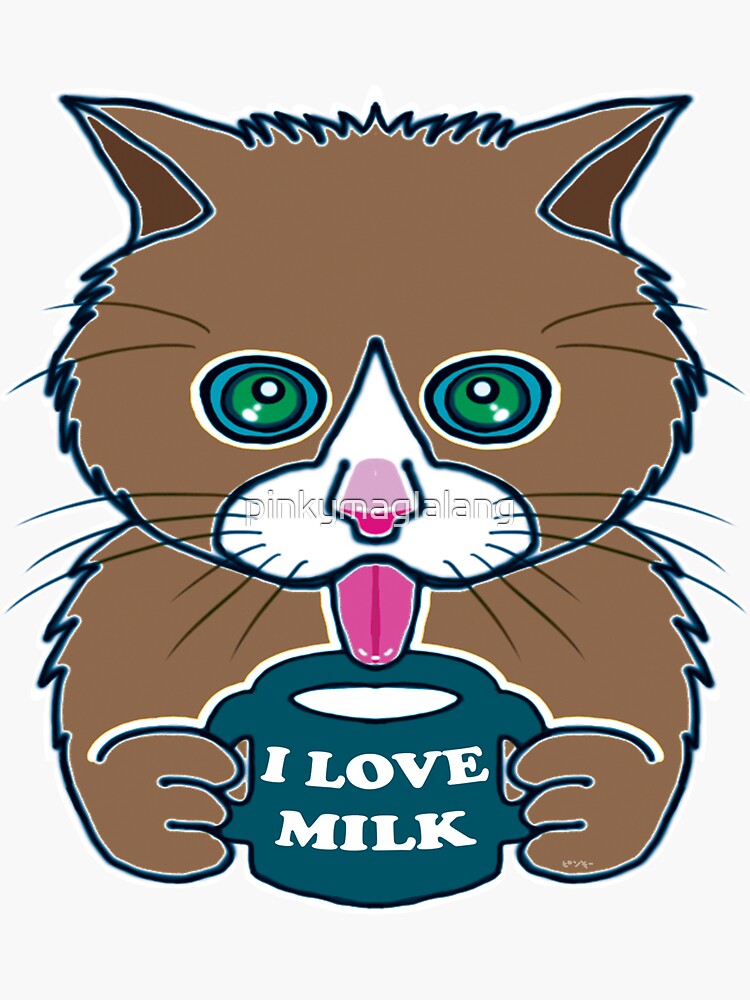 I Love Milk Cat By Pinkymaglalang Sticker By Pinkymaglalang Redbubble 