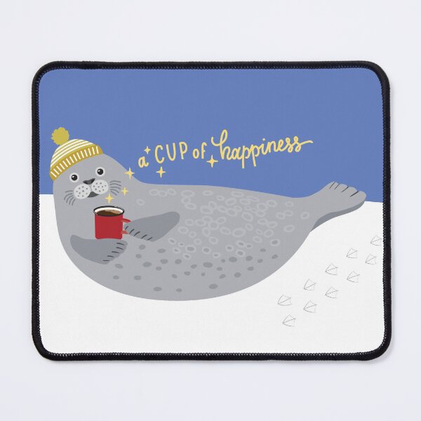 Item preview, Cute seal and lettering a cup of happiness  designed and sold by Darina Gulbina.