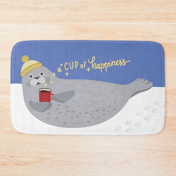 Item preview, Cute seal and lettering a cup of happiness  designed and sold by Darina Gulbina.