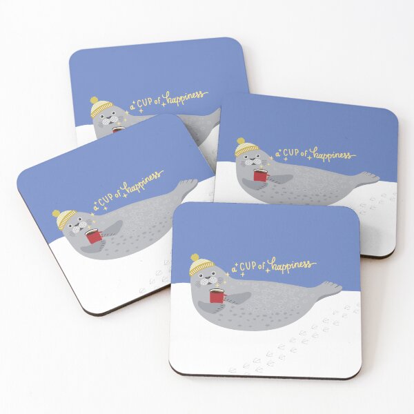 Item preview, Cute seal and lettering a cup of happiness  designed and sold by Darina Gulbina.