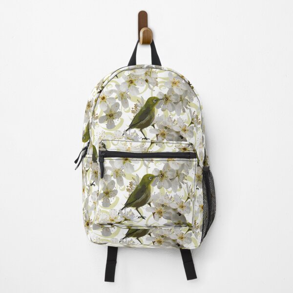 Item preview, Birds Blossoms on White with Pale Green Swirls Repeat 5748 designed and sold by Art in My Loft.