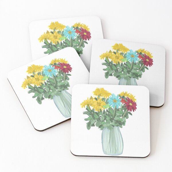 Item preview, Vase of colorful flowers designed and sold by cinnamondrawing.