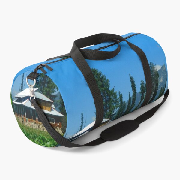Item preview, Travel Kashmir. Arang Kel valley. Beautiful green grass, yellow flowers, a sloped roof house or hut in a meadow with mountains and cloudy blue sky in background. AJK Pakistan. designed and sold by TheNatureTalent.