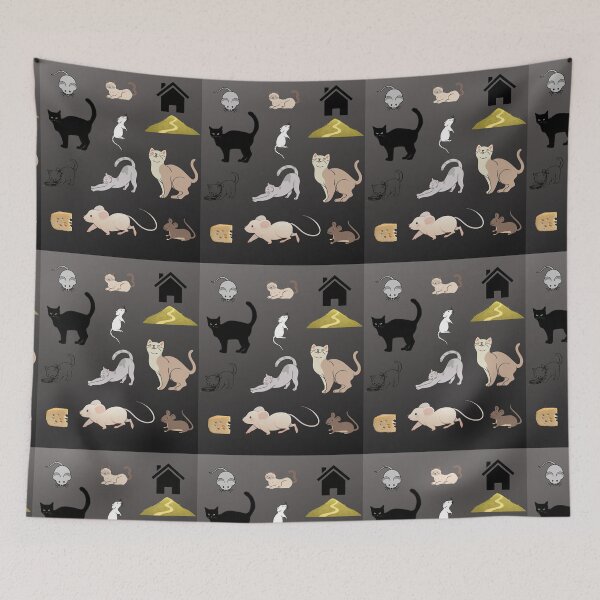 Item preview, Nice cats and mice collection Grey background designed and sold by Anahit Petrosyan Art Studio & Unique Print Designs for a Gift.