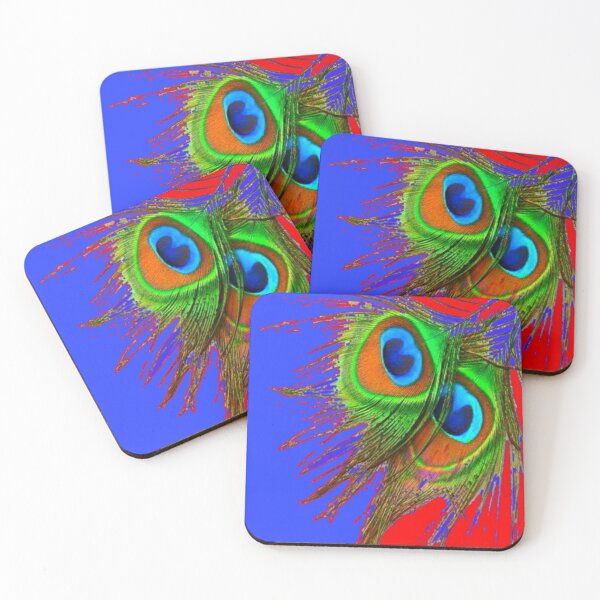 Item preview, ABSTRACTED PEACOCK FEATHERS RED-BLUE ART designed and sold by sharlesart.