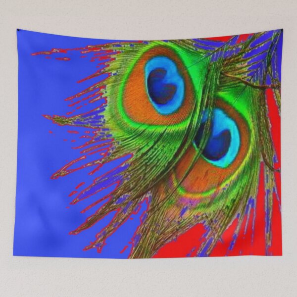 Item preview, ABSTRACTED PEACOCK FEATHERS RED-BLUE ART designed and sold by sharlesart.