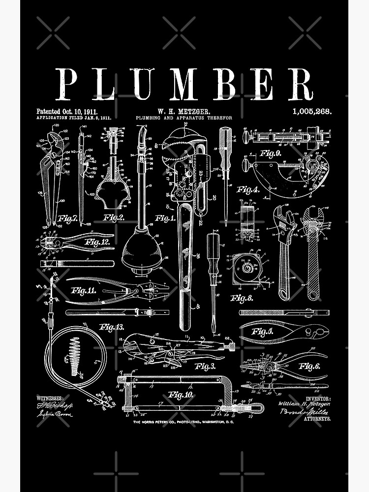 Plumber Plumbing Wrench And Tools Vintage Patent Print Poster for