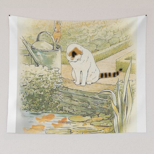 Artikelvorschau, Beatrix Potter Peter Rabbit Katze und Teich Illustration entworfen und verkauft von Pinkmagenta.