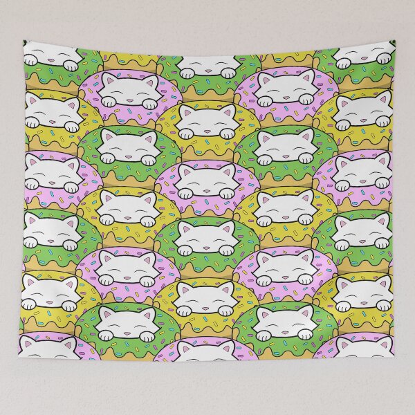 Item preview, Cute happy white cats eating yummy looking donuts designed and sold by Purr95.
