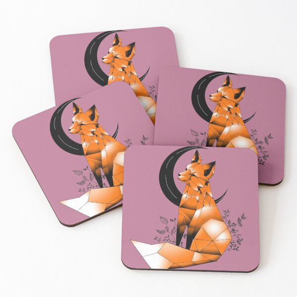 Item preview, Geometric Fox with crescent Moon and dark blush pink, designed and sold by DemonicGloom.