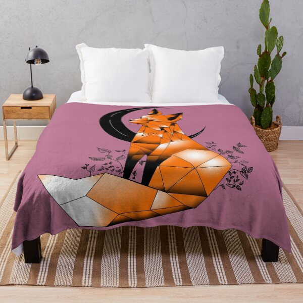 Item preview, Geometric Fox with crescent Moon and dark blush pink, designed and sold by DemonicGloom.