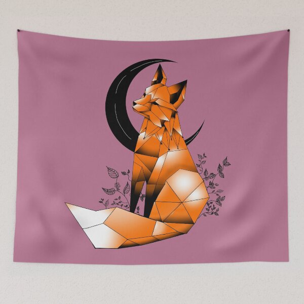 Item preview, Geometric Fox with crescent Moon and dark blush pink, designed and sold by DemonicGloom.